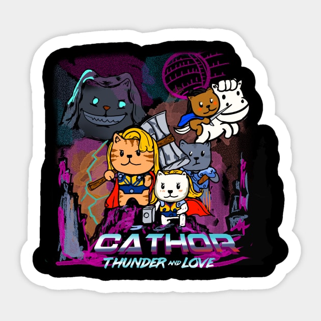 Cat god of thunder love Sticker by Deduder.store